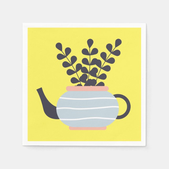 Simple modern teapot with plant pastel napkin (Front)
