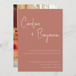 Simple Modern Terracotta Rose Script Photo Wedding Save The Date