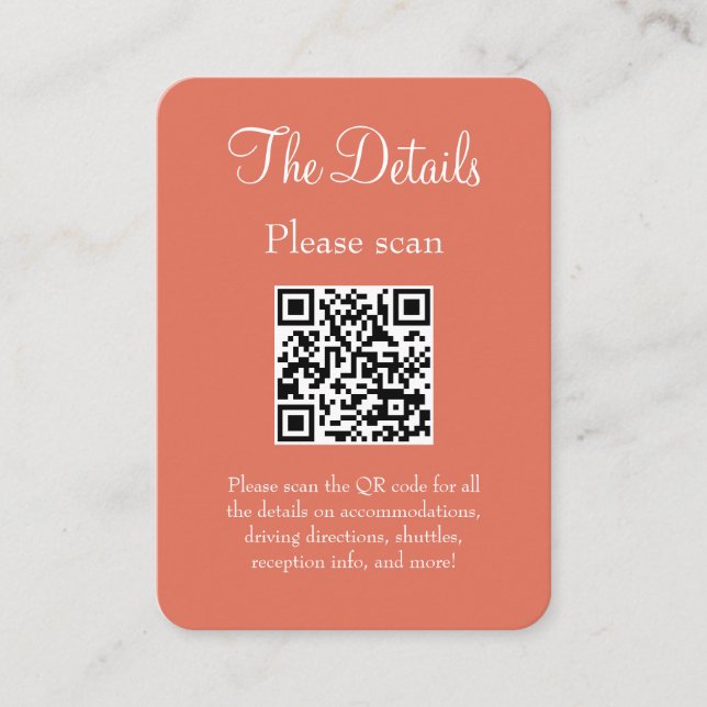 Simple Modern Terracotta Wedding Details QR Code Enclosure Card (Front)