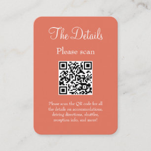 Simple Modern Terracotta Wedding Details QR Code Enclosure Card