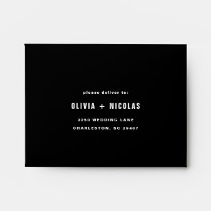 Simple Modern Text and Stripes   Black RSVP Envelope