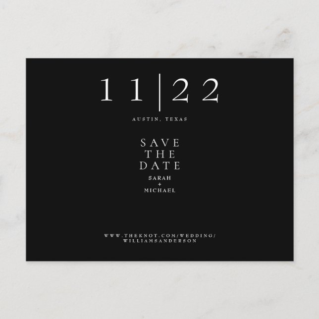 Simple Modern Text Only Wedding B/W Save the Date Announcement Postcard (Front)