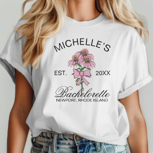 Simple Modern Text Pink Floral Bachelorette T-Shirt