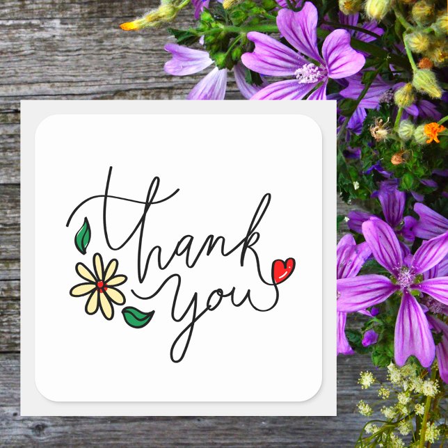 Simple Modern Thank You Calligraphy Script Square Sticker (Creator Uploaded)