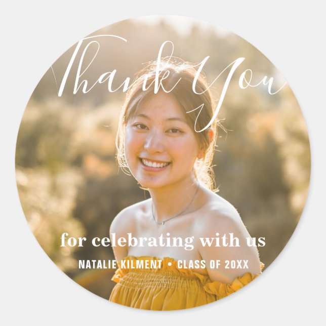 Simple Modern Thank You Photo Graduation Classic Round Sticker (Front)