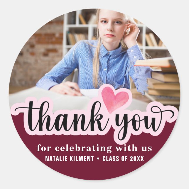 Simple Modern Thank You Photo Graduation Classic Round Sticker (Front)
