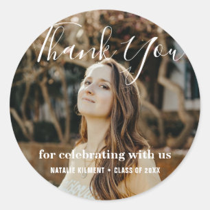 Simple Modern Thank You Photo Graduation Classic Round Sticker