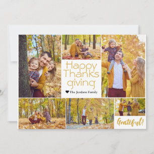 Simple Modern thanksgiving family photo collage Holiday Card