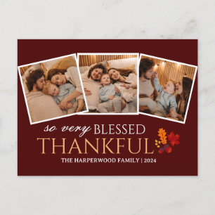 Simple Modern thanksgiving family photo collage Holiday Postcard