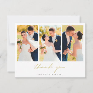 Simple Modern Three Photo Wedding Thank You Card
