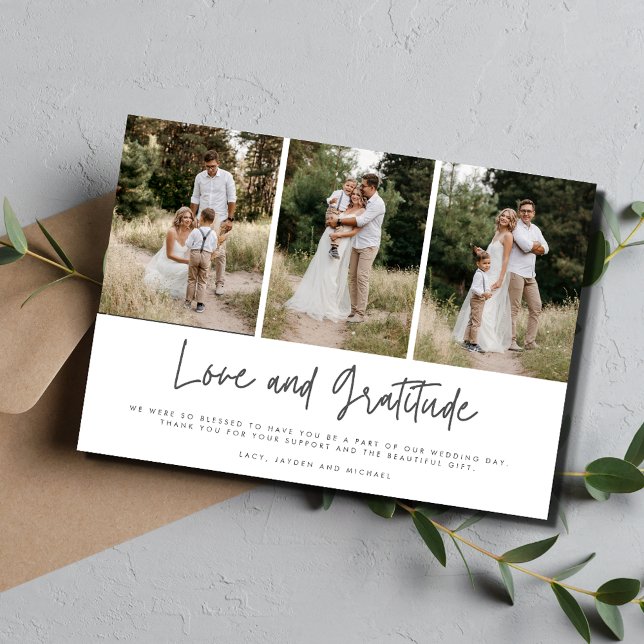 Simple Modern Three Photo Wedding Thank You Card (Creator Uploaded)