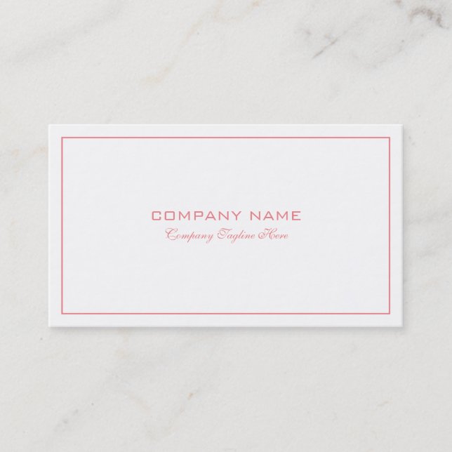 Simple Modern Tin Pink Border On White Business Card (Front)