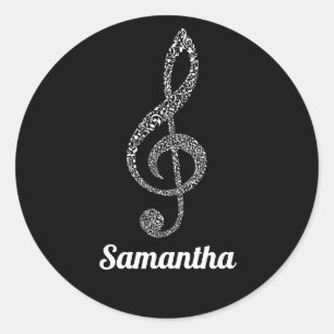 Simple Modern Treble Clef White Notes Illustrated Classic Round Sticker