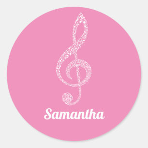 Simple Modern Treble Clef White Notes Illustrated  Classic Round Sticker