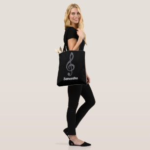 Simple Modern Treble Clef White Notes Illustrated Tote Bag