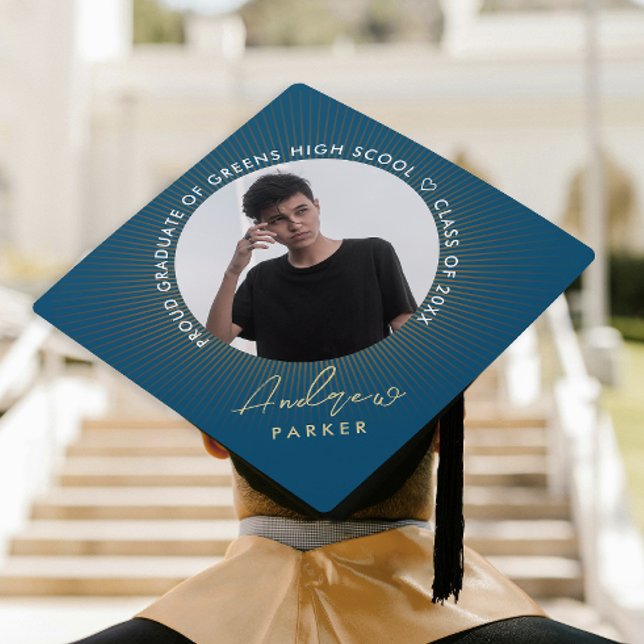 Simple Modern Trendy Blue Class Of Photo Graduation Cap Topper (Creator Uploaded)