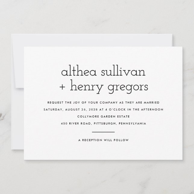 Simple Modern Two Sided Wedding  Invitation (Front)