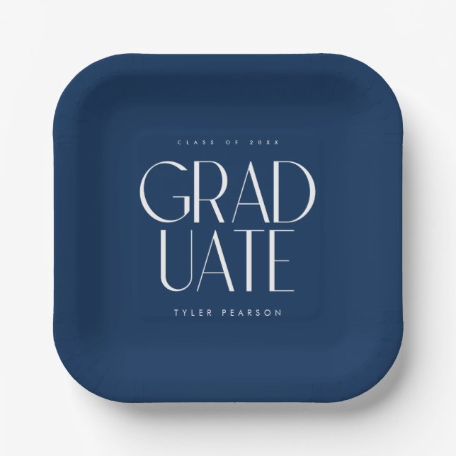 Simple Modern Type Blue Graduation Party Paper Plate (Front)