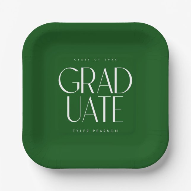 Simple Modern Type Green Graduation Party Paper Plate (Front)