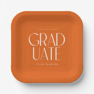 Simple Modern Type Orange Graduation Party Paper Plate
