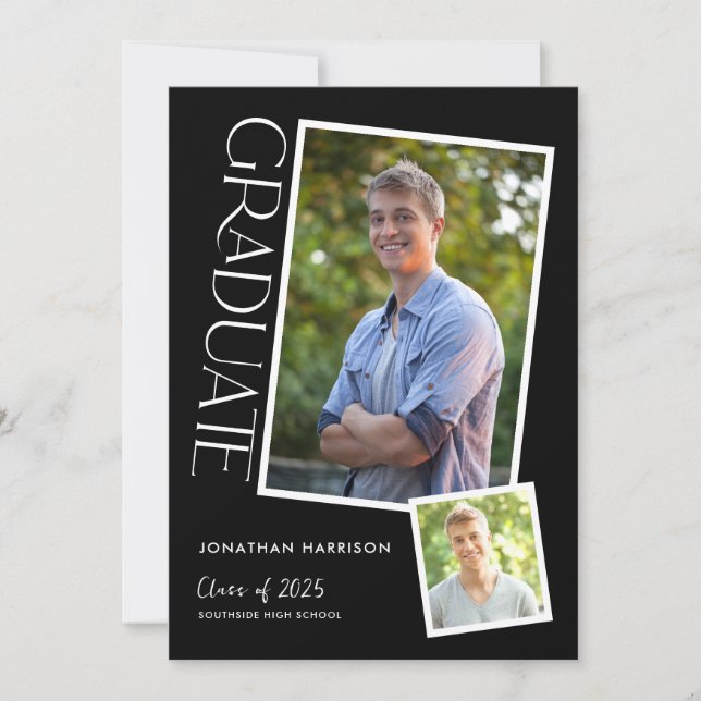 Simple Modern Typography 2 Photo Graduation Party Invitation (Front)