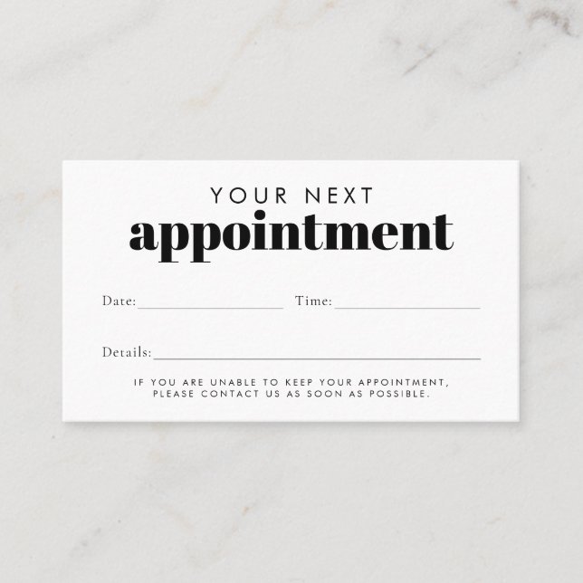 Simple Modern Typography Business Reminder Appointment Card (Front)
