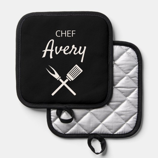 Simple Modern Typography Chef Personalized  Pot Holder (Front/Back)