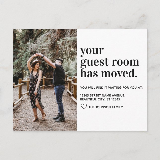 Simple Modern Typography Guest Room Photo Moving Announcement Postcard (Front)