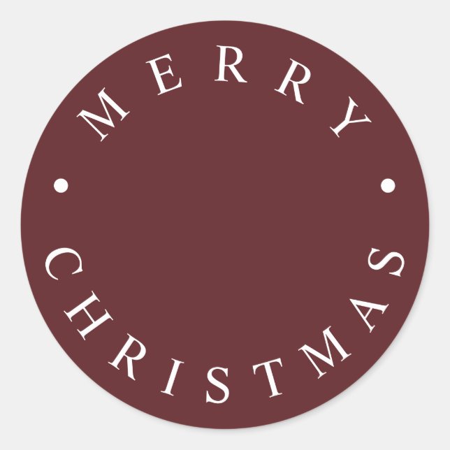 Simple Modern Typography Merry Christmas Burgundy Classic Round Sticker (Front)
