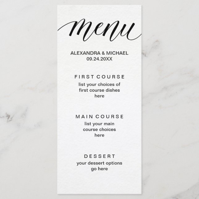 Simple Modern Typography on Watercolor Paper Menu (Front)