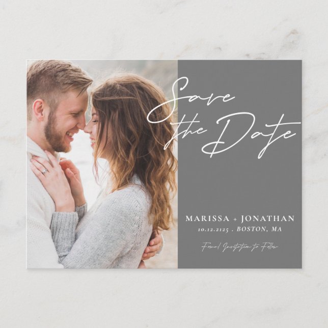 Simple Modern Typography Photo Save The Date Announcement Postcard (Front)