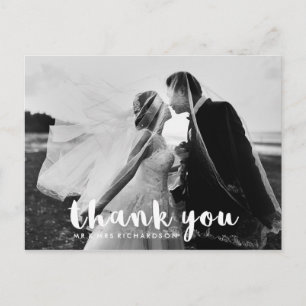 Simple Modern Typography Wedding Photo Thank You Postcard