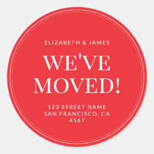 Simple Modern Typography We've Moved Classic Round Sticker