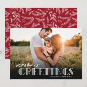 Simple Modern Typography White Greetings Photo Holiday Card