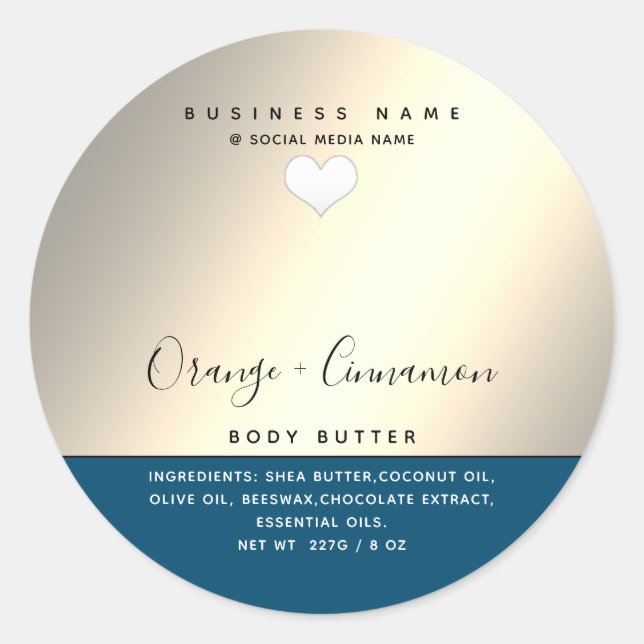 Simple modern  typography white heart Body butter  Classic Round Sticker (Front)