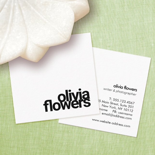 Simple Modern Typography White Square Business Card (Creator Uploaded)