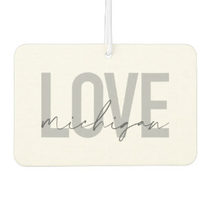 Simple, modern, urban, cool design Love Michigan Air Freshener