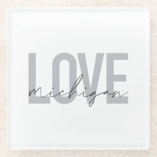 Simple, modern, urban, cool design Love Michigan Glass Coaster