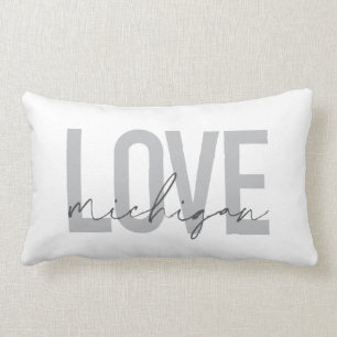 Simple, modern, urban, cool design Love Michigan Lumbar Pillow