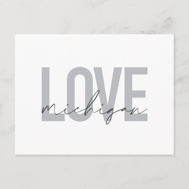 Simple, modern, urban, cool design Love Michigan Postcard (Front)