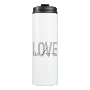 Simple, modern, urban, cool design Love Michigan Thermal Tumbler