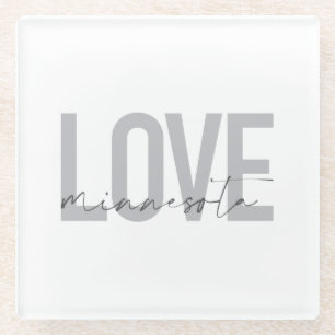 Simple, modern, urban, cool design Love Minnesota Glass Coaster