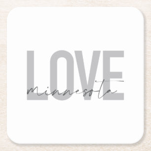 Simple, modern, urban, cool design Love Minnesota Square Paper Coaster
