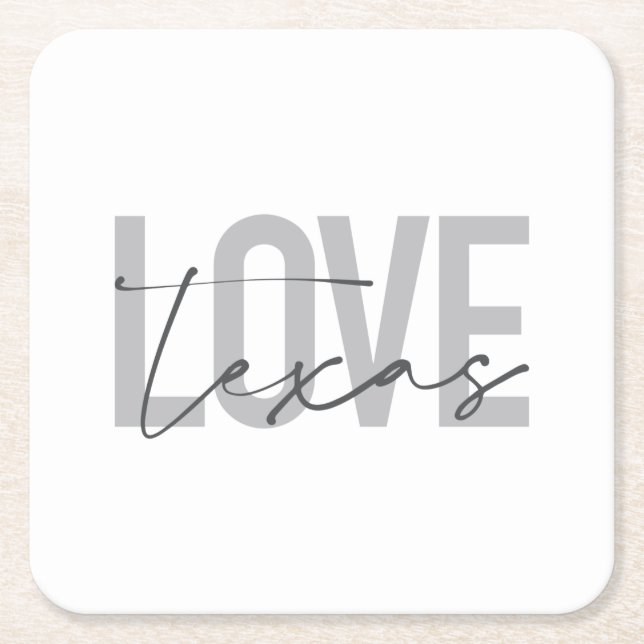 Simple, modern, urban, cool design Love Texas Square Paper Coaster (Front)