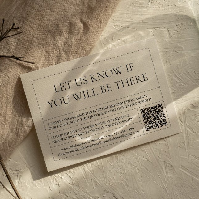 Simple & Modern Vintage Label QR-code RSVP Card (Creator Uploaded)