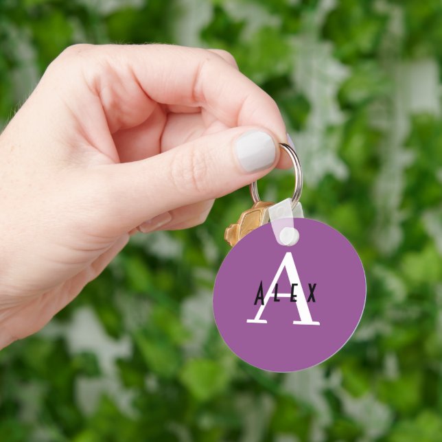 Simple Modern Violet Purple Monogram Name Initial Keychain (Hand)