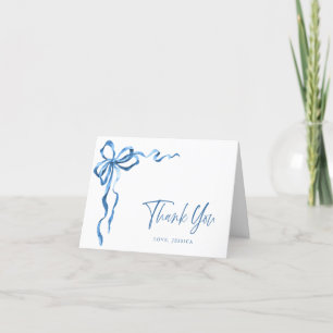 Simple Modern Watercolor Blue Hand Drawn Bow Thank You Card