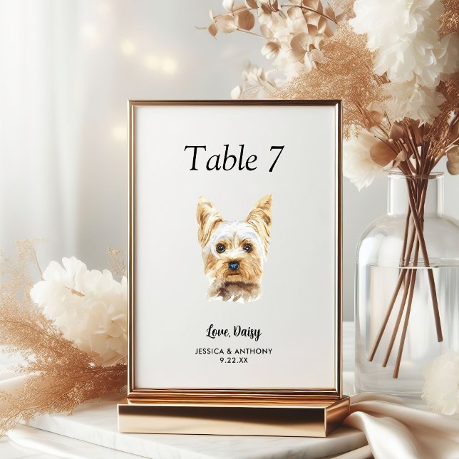 Simple Modern Watercolor Dog Wedding  Table Number (Creator Uploaded)