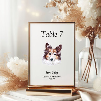 Simple Modern Watercolor Dog Wedding Table Number