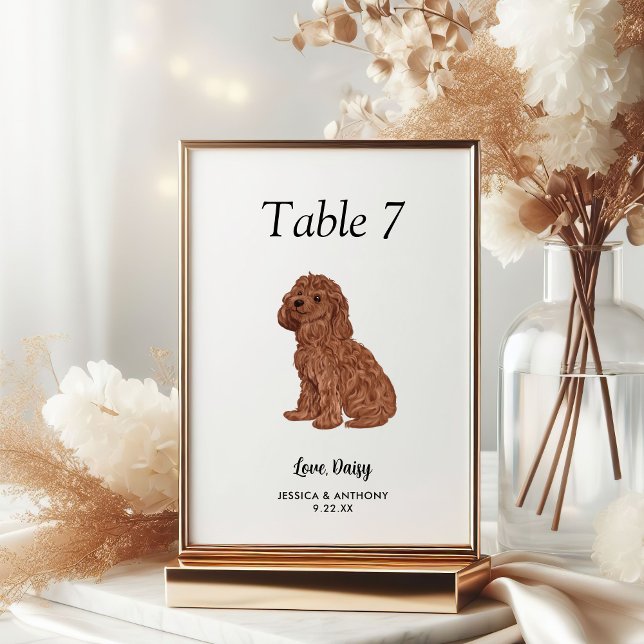 Simple Modern Watercolor Dog Wedding  Table Number (Creator Uploaded)